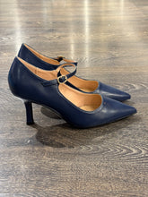 Carica l&#39;immagine nel visualizzatore di Gallery, FRANCESCO MILANO BEBE PELLE BLU TACCO 8CM
