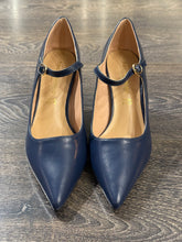 Carica l&#39;immagine nel visualizzatore di Gallery, FRANCESCO MILANO BEBE PELLE BLU TACCO 8CM
