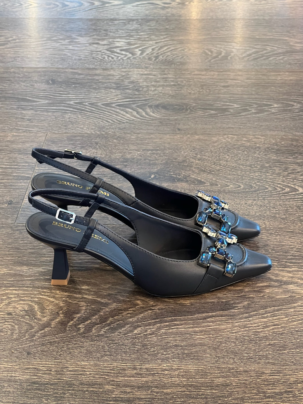 BRUNO PREMI SLINGBACK IN PELLE BLU TACCO 7 CM CON ACCESSORIO