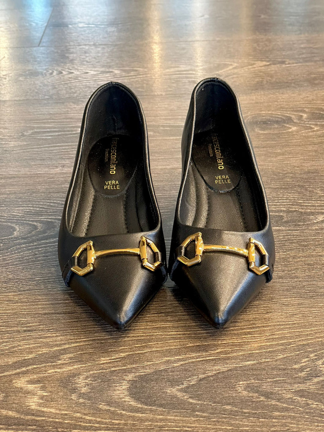 FRANCESCO MILANO DECOLLETE' PELLE NERA TACCO 5 CM GROSSO ACCESSORIO