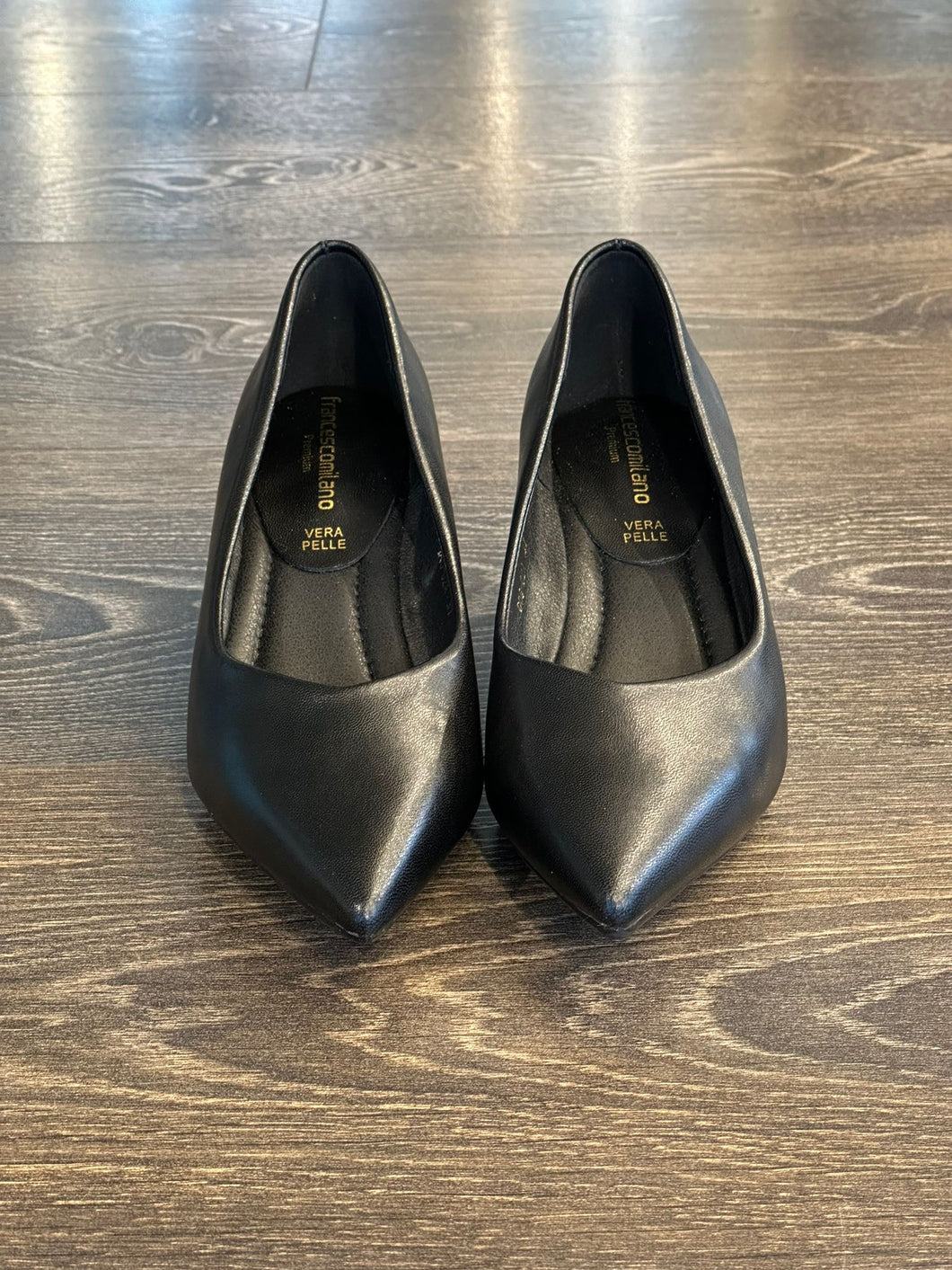 FRANCESCO MILANO DECOLLETE' PELLE NERA TACCO 5 CM GROSSO