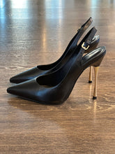 Carica l&#39;immagine nel visualizzatore di Gallery, CARRANO SLINGBACK IN PELLE NERA TACCO 10,5CM  IN ACCIAIO
