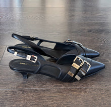 Carica l'immagine nel visualizzatore di Gallery, BRUNO PREMI SLINGBACK IN PELLE NERA TACCO 3 CM FIBBIE
