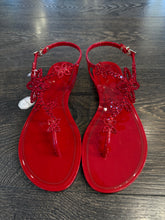 Carica l'immagine nel visualizzatore di Gallery, MENGHI SANDALO ROSSO INFRADITO "CAVIGLIERA" IN GOMMA CON SWAROVSKI
