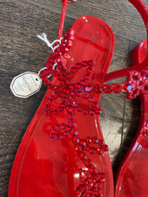 Carica l'immagine nel visualizzatore di Gallery, MENGHI SANDALO ROSSO INFRADITO "CAVIGLIERA" IN GOMMA CON SWAROVSKI
