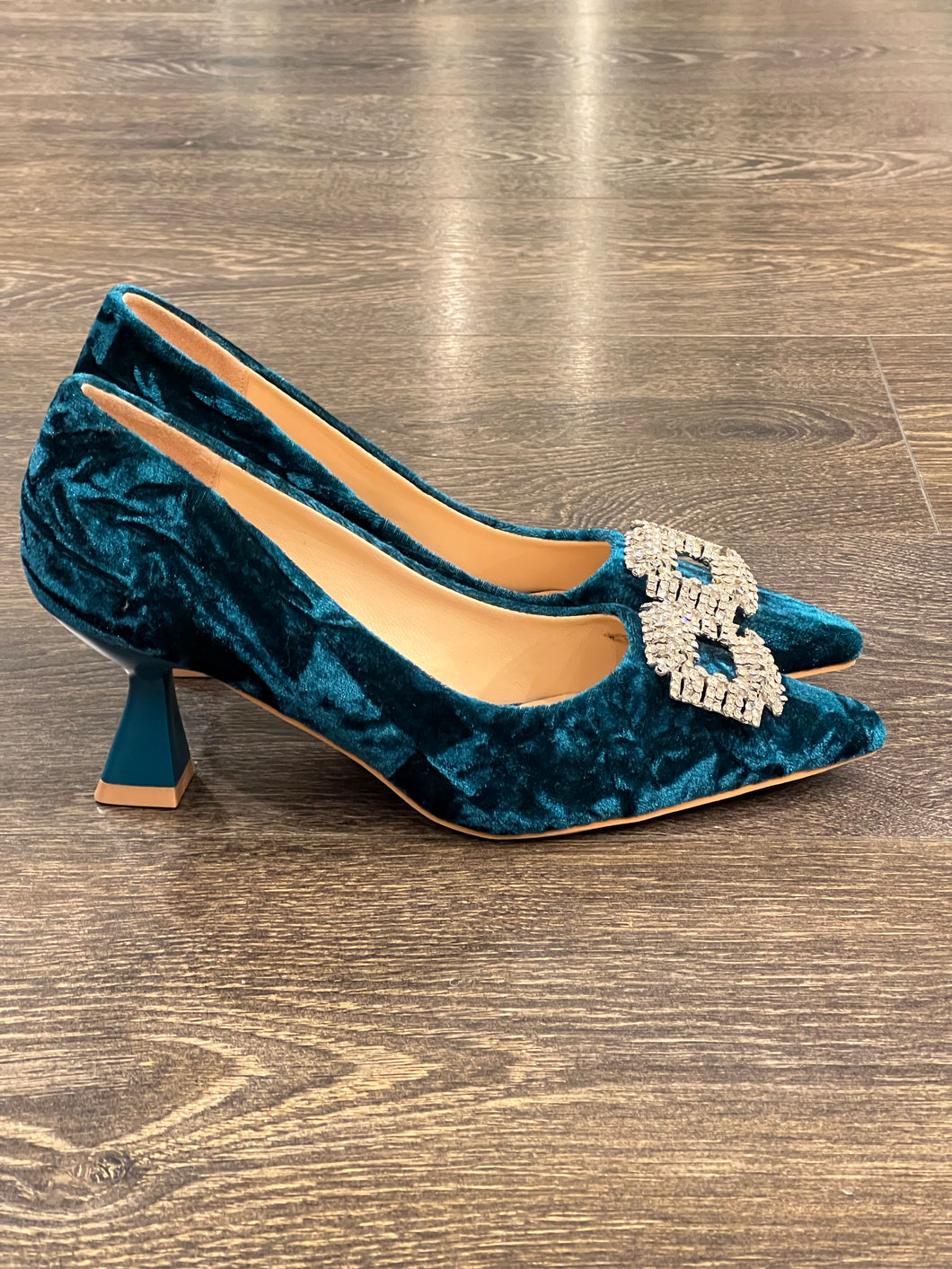 ALMA BLUE DECOLLETE' IN TESSUTO BLU TACCO 5,5 CM