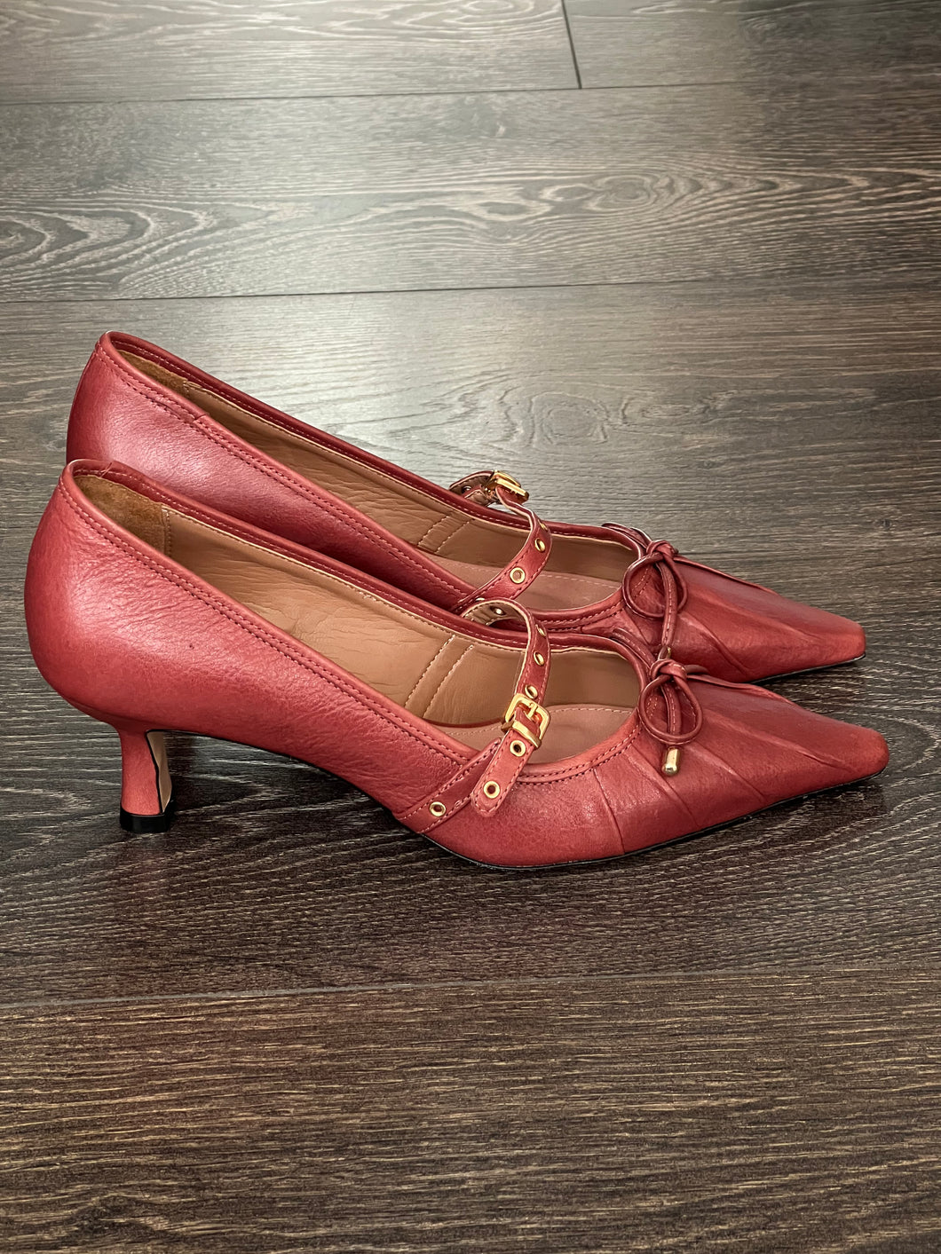 VICENZA DECOLLETE' PELLE RUGGINE TACCO 5 CM FIOCCHETTO