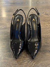 Carica l'immagine nel visualizzatore di Gallery, CARRANO SLINGBACK IN MORBIDA VERNICE NERA TACCO 10,5CM  IN ACCIAIO
