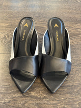 Carica l'immagine nel visualizzatore di Gallery, CARRANO MULE PELLE NERA E BIANCA TC 6 CM
