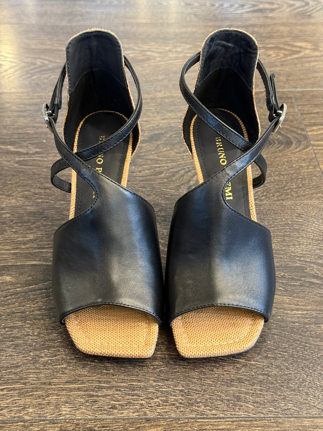 BRUNO PREMI SANDALO NERO+RAFFIA TACCO 9 CM