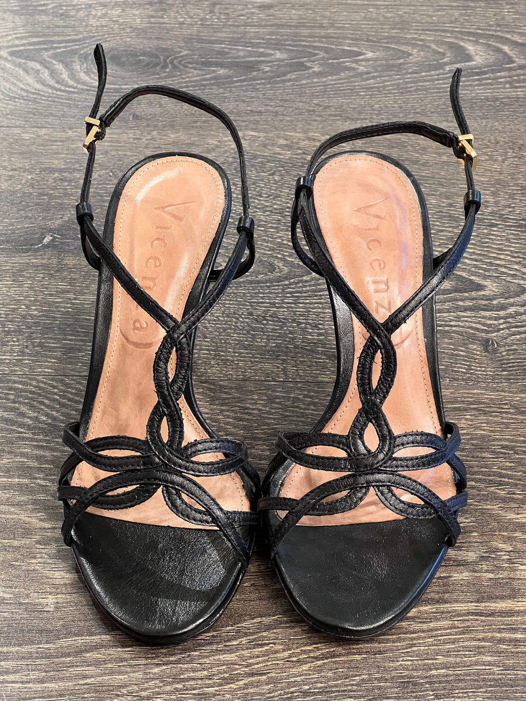 VICENZA SANDALO  INTRECCI TACCO 8 CM PELLE NERA
