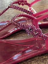 Carica l&#39;immagine nel visualizzatore di Gallery, MENGHI SANDALO INFRADITO SWAROVSKI  CUORI PRUGNA
