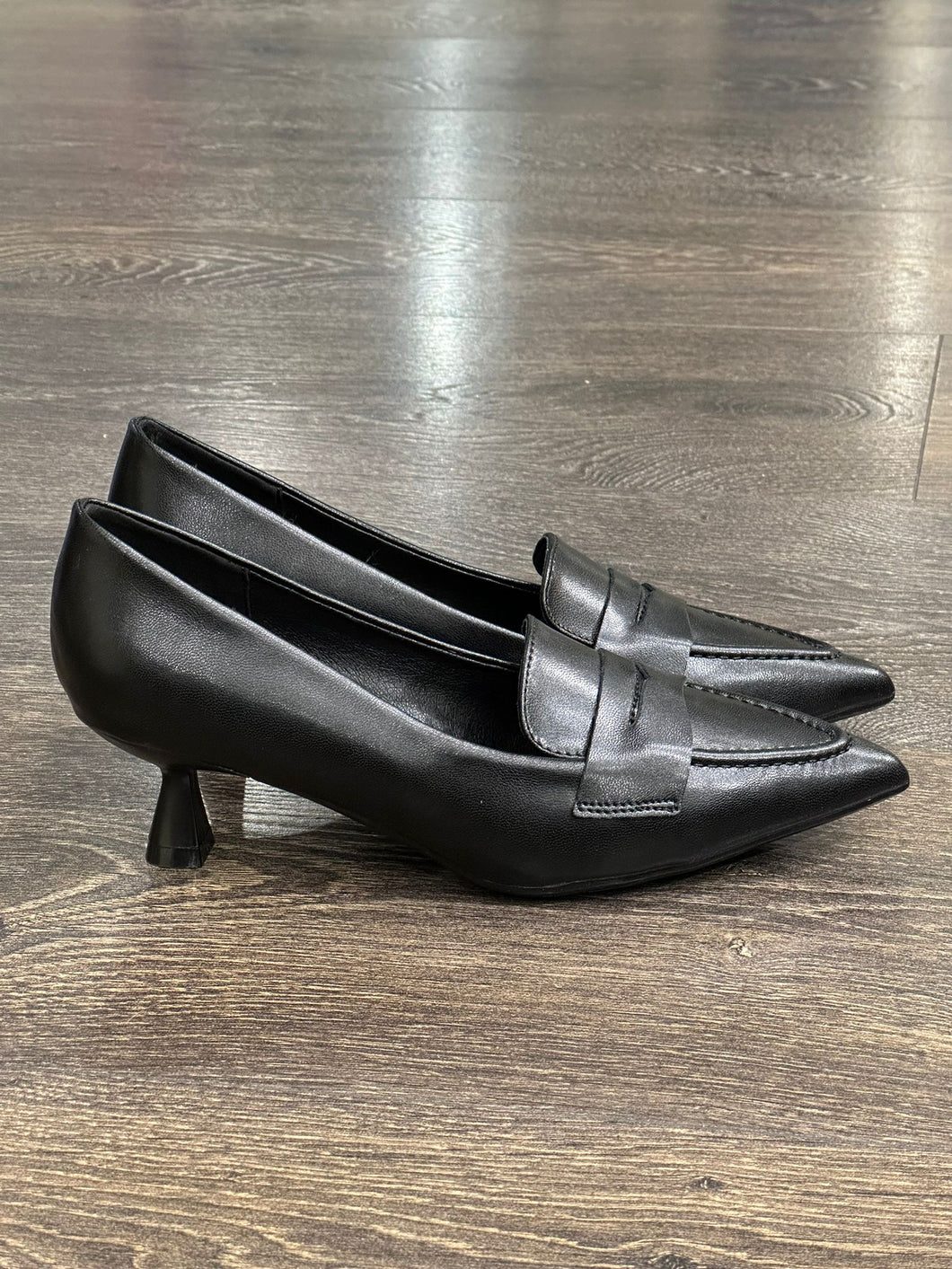 FRANCESCO MILANO DECOLLETE'-MOCASSINO  PELLE NERA TACCO 4 CM